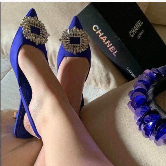 Zara Blue SHIMMERY MID-HEEL SLINGBACK SHOES Size 5 - Picture 2 of 13